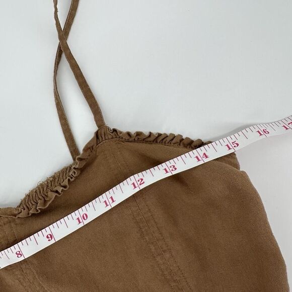 Aerie Linen Corset Tank Top Cropped Ruched Ruffle Edging Brown Size Medium - Picture 8 of 11